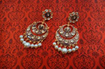 Brown Kundan Meenakari Earrings 1