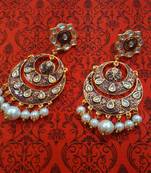 Brown Kundan Meenakari Earrings
