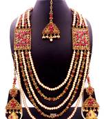 Firozi antique gold plated bridal wedding diamond pearl long rani haram jewellery
