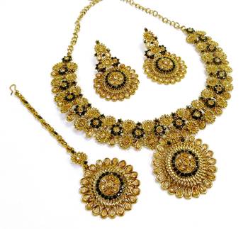 Green antique gold plated bridal wedding diamond jewellery 2