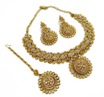 White antique gold plated bridal wedding diamond  jewellery 2