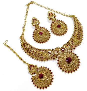 Maroon antique gold plated bridal wedding diamond jewellery 2