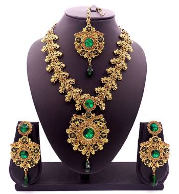 Green antique gold plated bridal wedding diamond jewellery 1