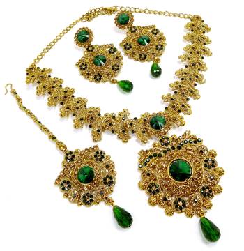 Green antique gold plated bridal wedding diamond jewellery 2