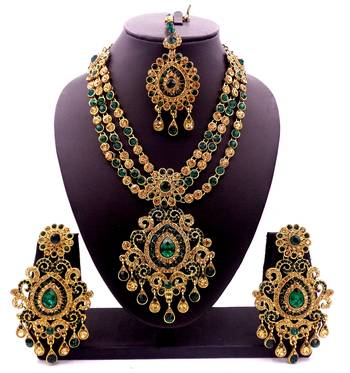 Green antique gold plated bridal wedding diamond jewellery 1