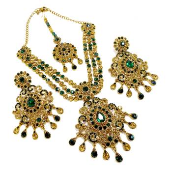 Green antique gold plated bridal wedding diamond jewellery 2