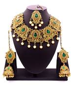 Green antique gold plated bridal wedding diamond jewellery