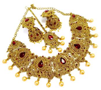 Maroon antique gold plated bridal wedding diamond jewellery 2