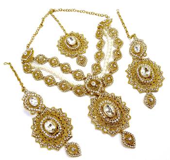 White antique gold plated bridal wedding diamond  jewellery 2