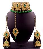 Green antique gold plated bridal wedding diamond jewellery