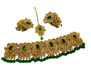 Green antique gold plated bridal wedding diamond jewellery 2