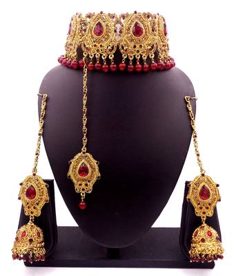 Maroon antique gold plated bridal wedding diamond jewellery 1