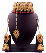 Maroon antique gold plated bridal wedding diamond jewellery