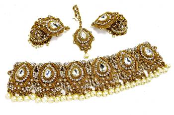 White antique gold plated bridal wedding diamond  jewellery 2
