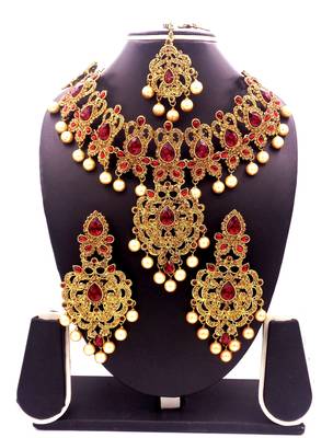 Maroon antique gold plated bridal wedding diamond jewellery 1
