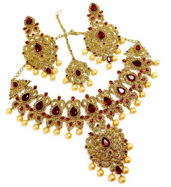 Maroon antique gold plated bridal wedding diamond jewellery 2