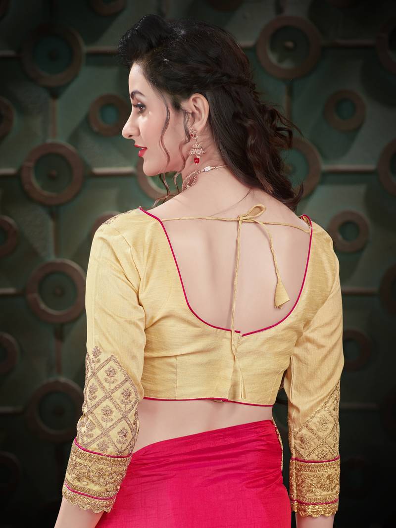 Pink embroidered art silk saree with blouse