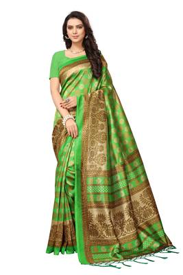 Green printed saree with blouse 1
