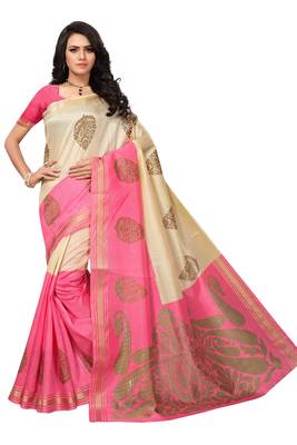 Pink printed saree with blouse 1