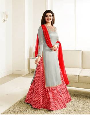 Red Embroidered art Silk Semi Stitched Lehenga With Dupatta 2