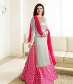 Pink Embroidered art Silk Semi Stitched Lehenga With Dupatta