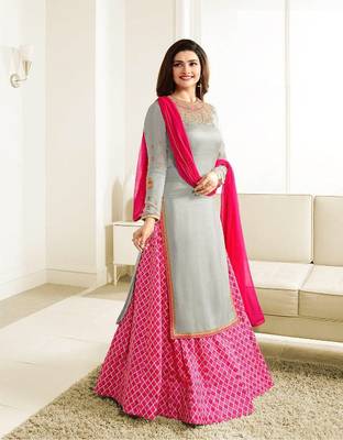 Pink Embroidered art Silk Semi Stitched Lehenga With Dupatta 2