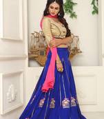 Golden Embroidered Brocade Semi Stitched Lehenga With Dupatta