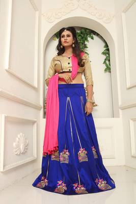 Golden Embroidered Brocade Semi Stitched Lehenga With Dupatta 2