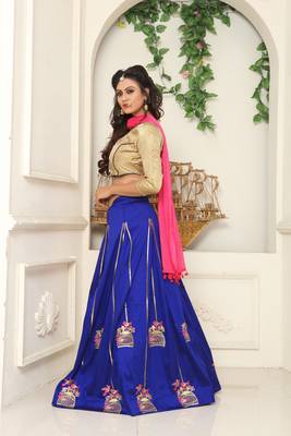 Golden Embroidered Brocade Semi Stitched Lehenga With Dupatta 3