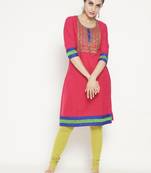 Pink embroidered cotton embroidered-kurtis