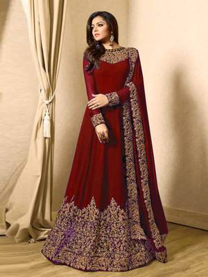 Red Embroidered Faux Georgette Anarkali Suit 1