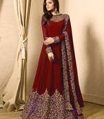 Red Embroidered Faux Georgette Anarkali Suit