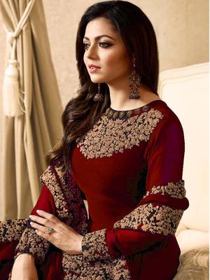 Red Embroidered Faux Georgette Anarkali Suit 3