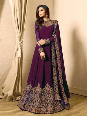 Purple Embroidered Faux Georgette Anarkali Suit 1