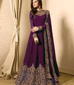 Purple Embroidered Faux Georgette Anarkali Suit