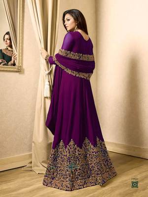 Purple Embroidered Faux Georgette Anarkali Suit 2