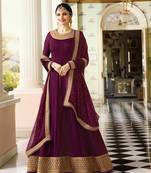 Purple Embroidered Faux Georgette Salwar With Dupatta