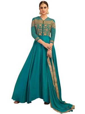 Turquoise Embroidered Silk Salwar With Dupatta 1