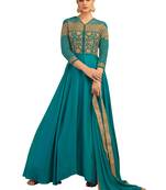 Turquoise Embroidered Silk Salwar With Dupatta