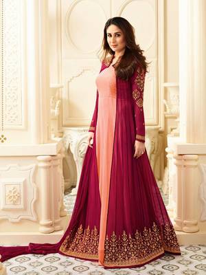 Peach Embroidered Faux Georgette Salwar With Dupatta 1