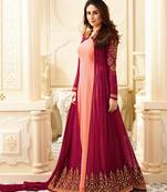 Peach Embroidered Faux Georgette Salwar With Dupatta