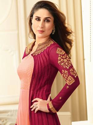 Peach Embroidered Faux Georgette Salwar With Dupatta 2