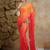Orange and  red beads work and  stone work and  moti work silk saree with blouse