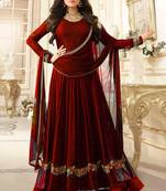 Maroon Embroidered Faux Georgette Anarkali Suit