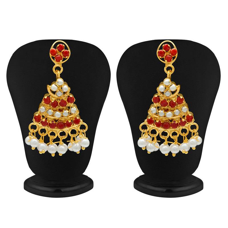 Artistically Moonga Moti Stone Studded NecklaceSet