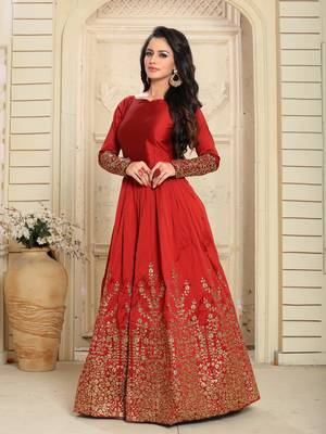 Red Embroidered Taffeta Salwar With Dupatta 2