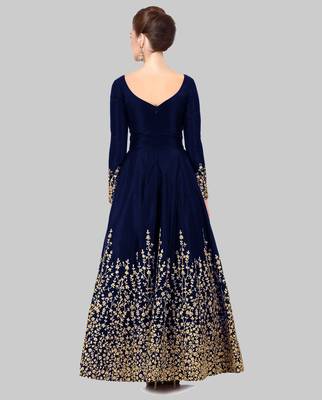 Blue Embroidered Taffeta Salwar With Dupatta 2