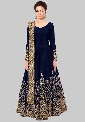 Blue Embroidered Taffeta Salwar With Dupatta 1