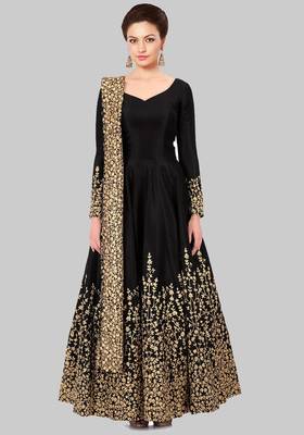 Black Embroidered Taffeta Salwar With Dupatta 1
