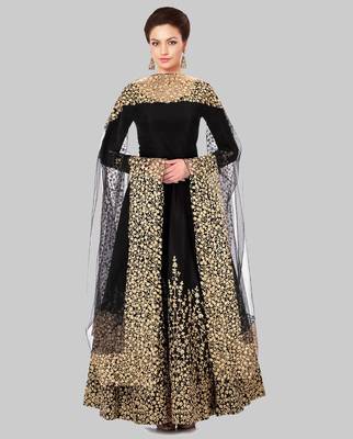 Black Embroidered Taffeta Salwar With Dupatta 2